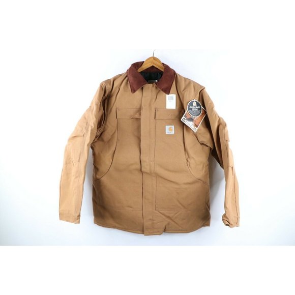 NOS Vintage 90s Carhartt 46T Spell Out Corduroy Collar Arctic Coat Brown USA